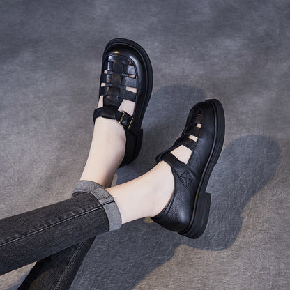 Sandales femme – Cuir véritable – Design ajouré – Semelle plate confortable