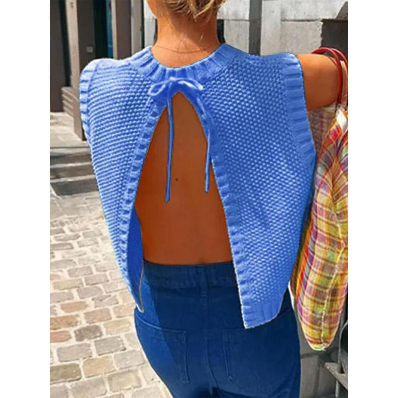 Débardeur femme – Maille légère – Coupe ample – Sans manches – Finition côtelée