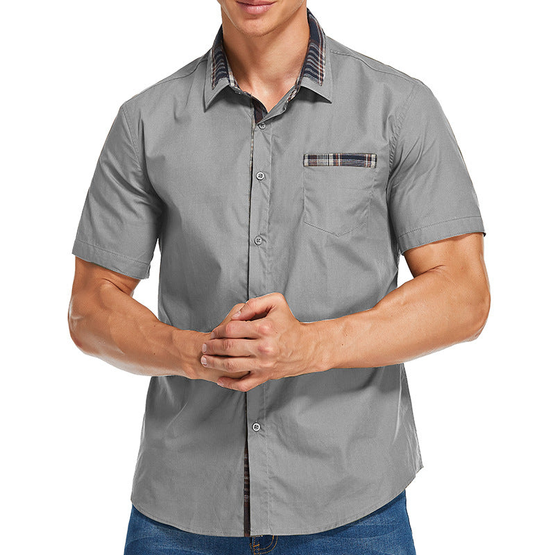 Chemise homme manches courtes – Coupe slim – Coton – Détails à carreaux modernes
