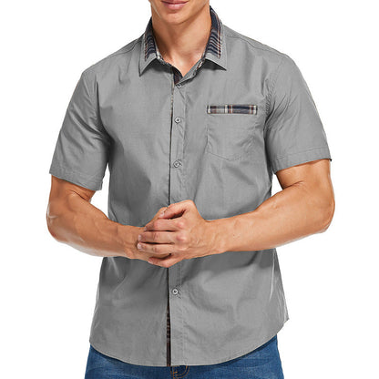Chemise homme manches courtes – Coupe slim – Coton – Détails à carreaux modernes