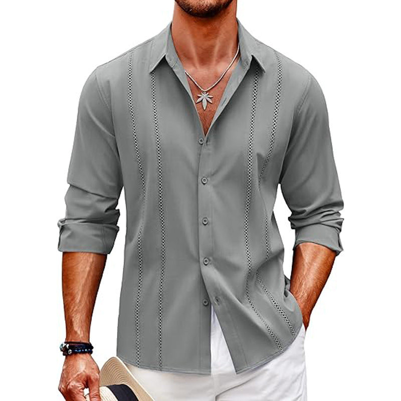 Chemise homme – Coupe ajustée – Coton mélangé – Imprimé discret – Boutonnage devant