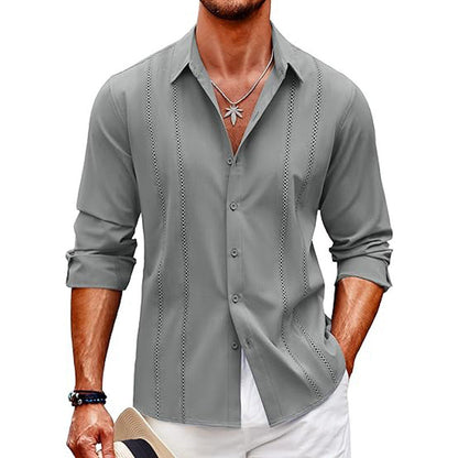 Chemise homme – Coupe ajustée – Coton mélangé – Imprimé discret – Boutonnage devant