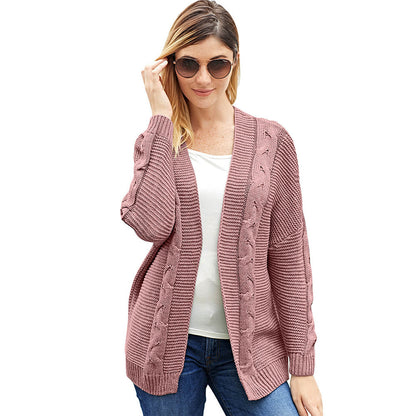 Cardigan femme – Maille épaisse – Coupe oversize – Devant ouvert – Motif torsadé