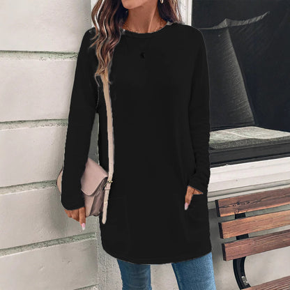 Sweatshirt femme – Coupe décontractée – Coton doux – Col rond – Poches hanches