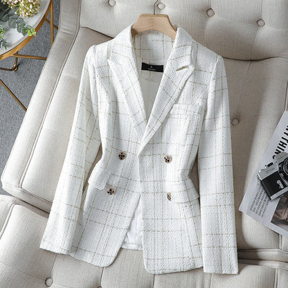 Blazer femme – Coupe cintrée – Tweed texturé – Boutonnage croisé – Détails élégants