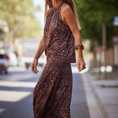 Ensemble femme deux pièces – Haut col halter fluide – Jupe longue imprimée