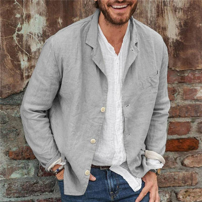 Blazer décontracté homme – Coupe droite – Coton lin respirant – Manches longues