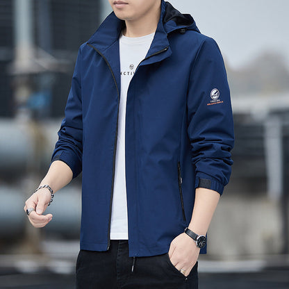 Veste coupe-vent homme – Capuche amovible – Poignets ajustables – Coupe légère