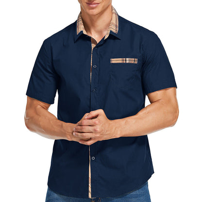Chemise homme manches courtes – Coupe slim – Coton – Détails à carreaux modernes