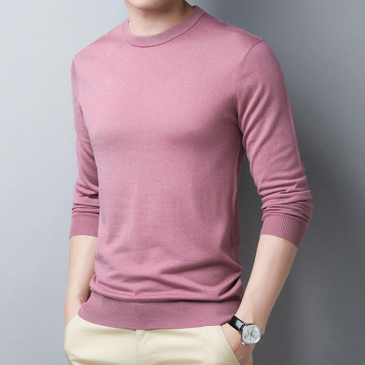 T-shirt manches longues homme – Coupe slim – Laine soie – Col rond côtelé