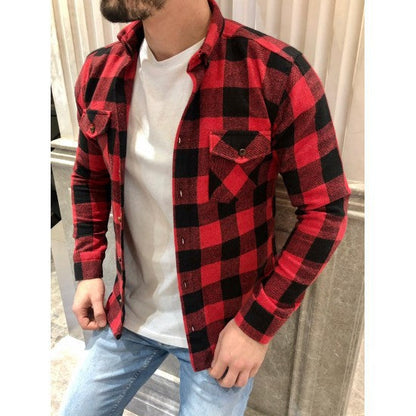 Chemise homme à carreaux – Coupe décontractée – Coton lin – Manches longues