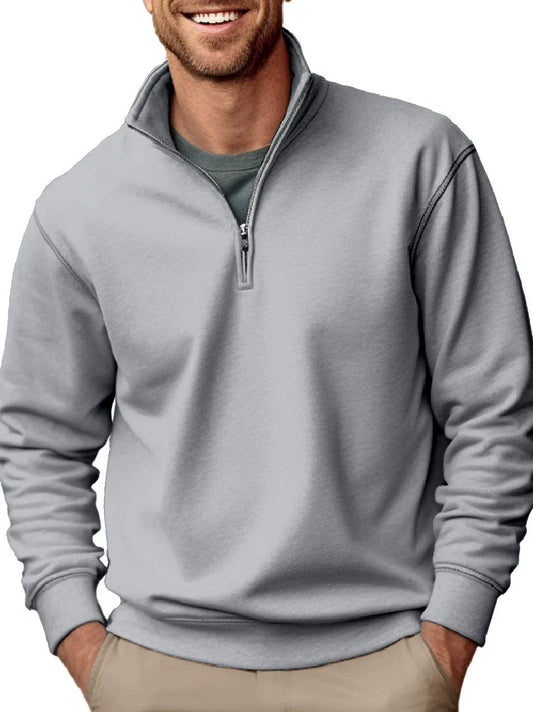 Sweatshirt homme – Coupe régulière – Polaire douce – Col montant zippé – Style décontracté
