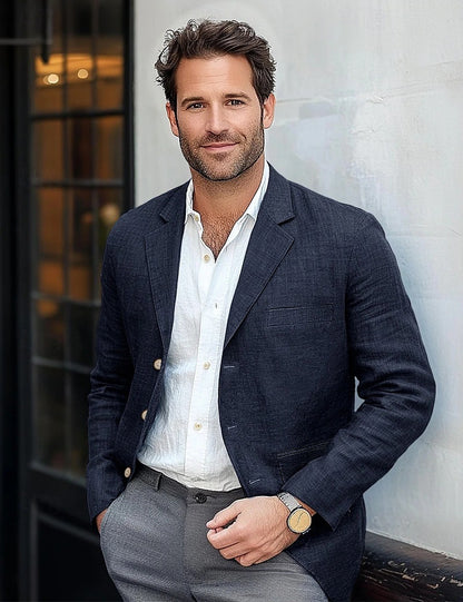 Veste blazer homme – Linnen respirant – Coupe décontractée – Revers cranté – Deux boutons