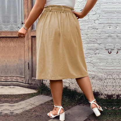 Jupe midi femme – Coton léger – Taille nouée – Poches latérales – Coupe fluide