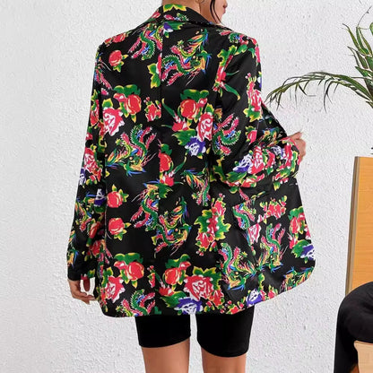 Blazer femme – Coupe slim – Imprimé floral – Fermeture un bouton – Longueur hanches