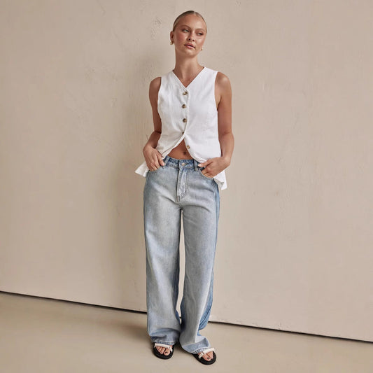 Jean femme large – Taille haute – Coupe ample – Look décontracté vintage
