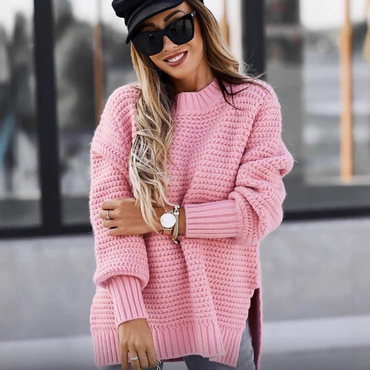 Pull femme – Coupe oversize – Maille côtelée douce – Épaules tombantes confortables