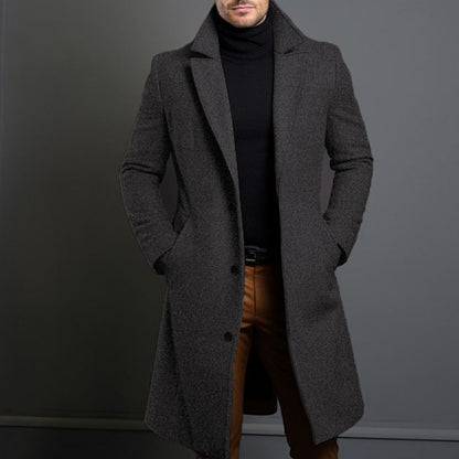 Manteau trench homme – Laine mélangée – Coupe ajustée – Longueur genou – Classique élégant