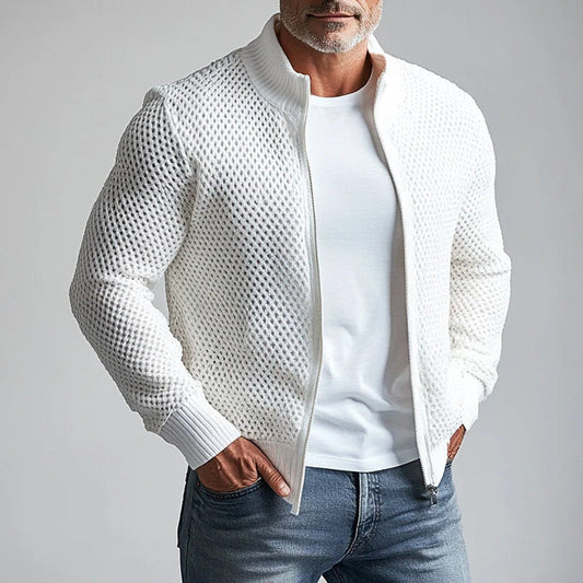 Veste zippée homme – Maille respirante – Coupe slim – Col montant élégant