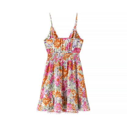 Robe Mini Femme – Coupe Évasée – Bretelles Fines – Dos Noué – Imprimé Fleuri