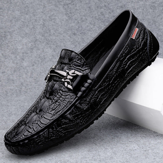 Mocassins homme – Design à enfiler – Cuir texturé façon croco – Boucle métal élégante