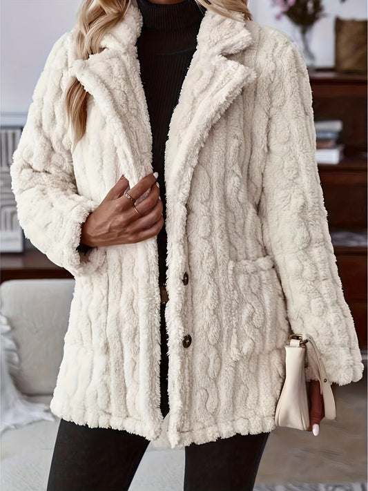 Veste cardigan femme – Coupe oversize – Effet peluche – Col à revers – Boutonnée