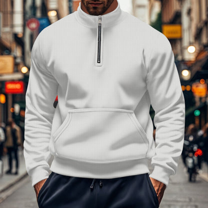 Sweat-shirt homme – Coupe décontractée – Demi-zip – Poche kangourou – Coton doux