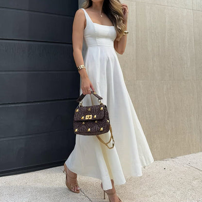 Robe longue femme – Coupe ample – Taille haute – Décolleté carré – Tissu léger