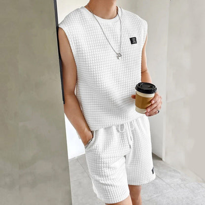 Ensemble Homme Débardeur et Short – Maille Waffle – Coupe Ample – Tenue Décontractée