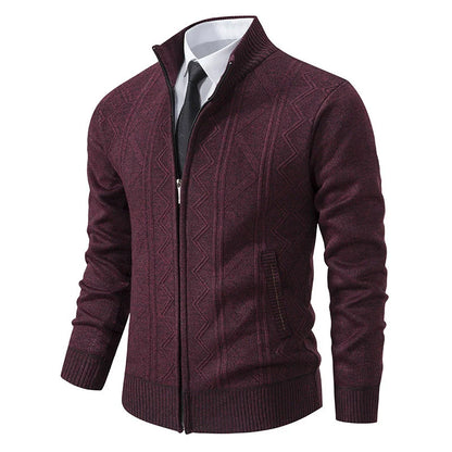 Veste cardigan homme – Maille laine – Coupe ajustée – Col montant – Fermeture zippée