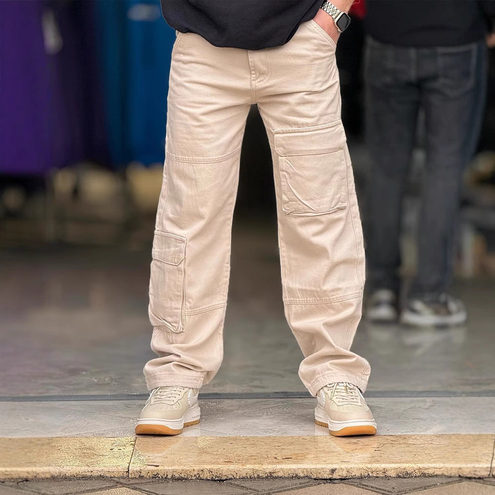 Pantalon cargo homme – Coupe décontractée – Fibres naturelles – Poches utilitaires