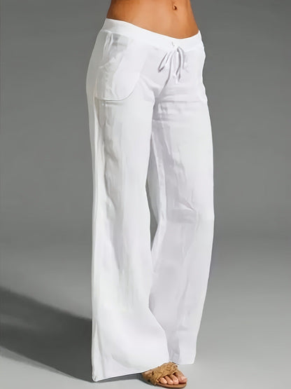 Pantalon large femme – Coton léger – Taille élastique – Style décontracté