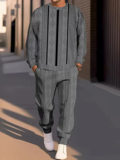 Homme Ensemble Deux Pièces - Maille Douce - Coupe Décontractée - Rayures Verticales