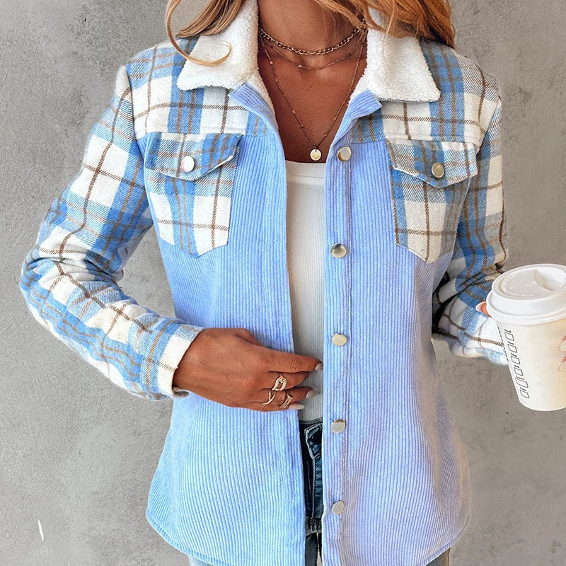 Femme Veste - Velours côtelé - Col Sherpa - Coupe décontractée - Manches longues