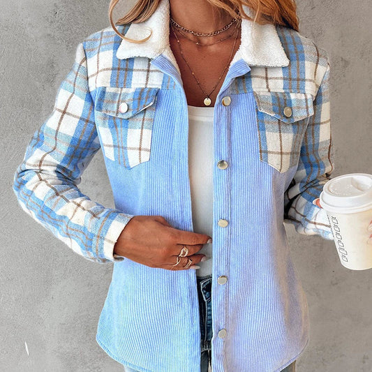 Femme Veste - Velours côtelé - Col Sherpa - Coupe décontractée - Manches longues