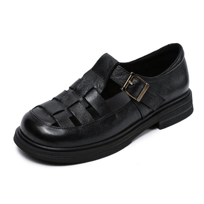 Sandales femme – Cuir véritable – Design ajouré – Semelle plate confortable