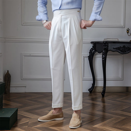 Pantalon plissé homme – Taille haute – Coupe slim – Longueur cheville – Look habillé