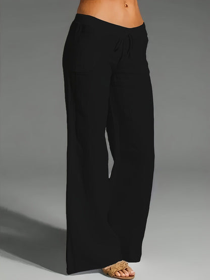 Pantalon large femme – Coton léger – Taille élastique – Style décontracté