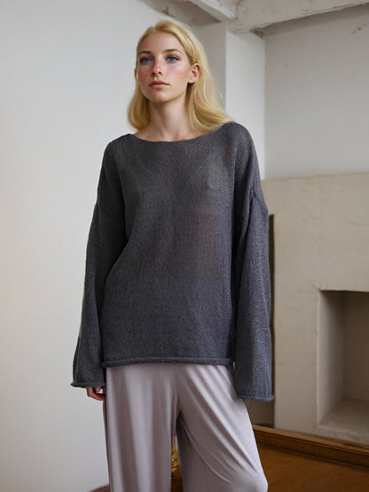 Pull femme – Maille légère – Coupe oversize – Manches longues – Col rond