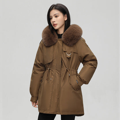 Veste parka femme – Coupe oversize – Capuche fausse fourrure – Taille ajustable