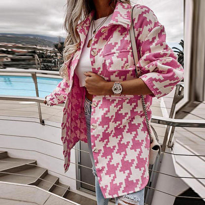 Veste femme oversize – Coupe ample – Tissu coton – Boutonnage – Poches poitrine