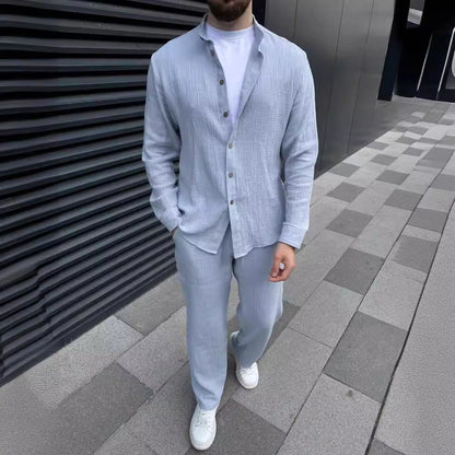 Tenue homme – Ensemble linnen coupe décontractée – Chemise boutonnée et pantalon droit