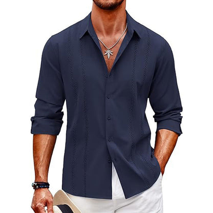 Chemise homme – Coupe ajustée – Coton mélangé – Imprimé discret – Boutonnage devant