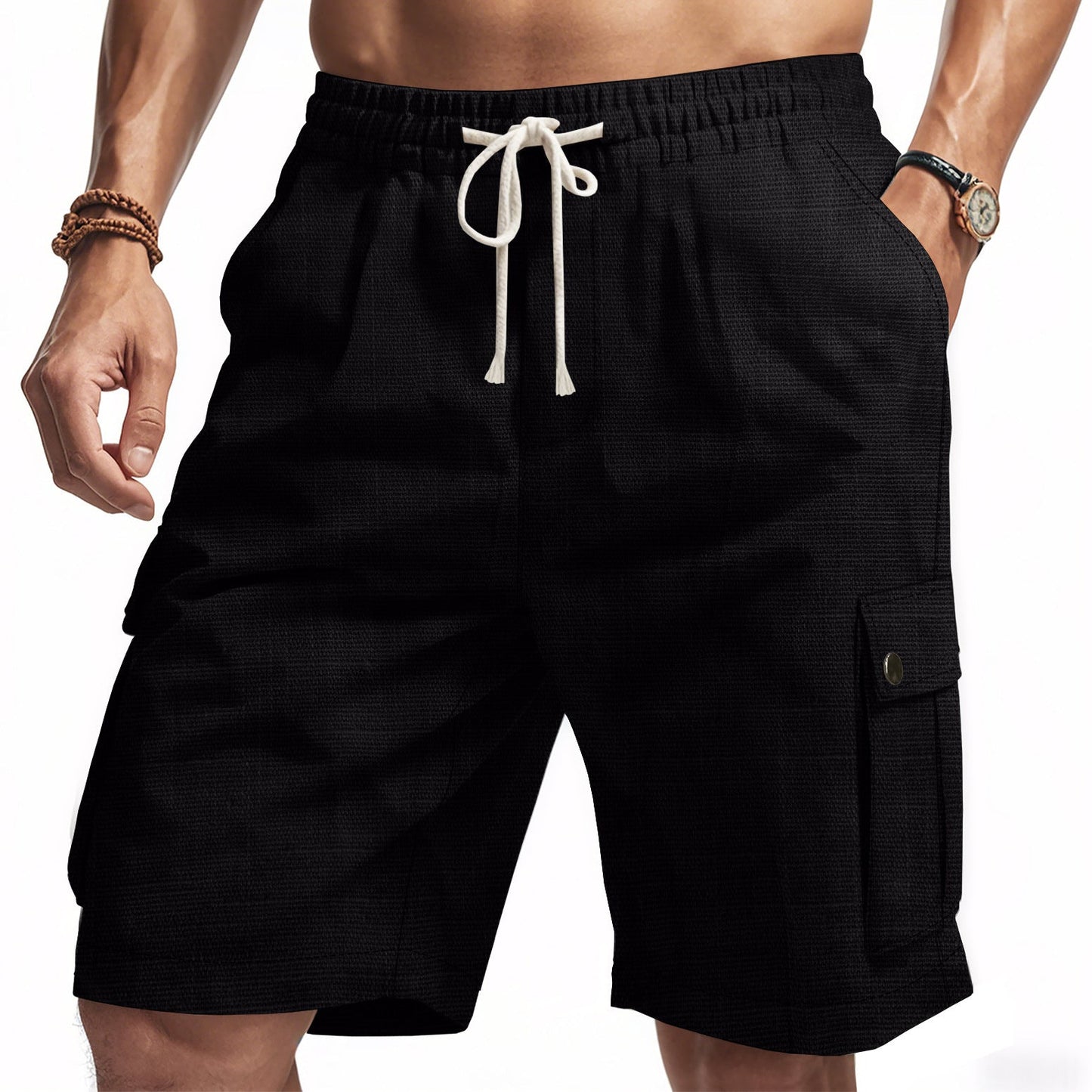 Short cargo homme – Coupe décontractée – Taille élastique – Tissu respirant – Multi-poches