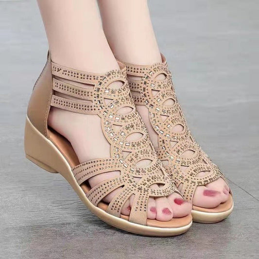 Sandales Femme à Talon Moyen – Bout Ouvert – Multi Brides – Fermeture Zippée