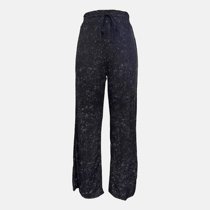 Pantalon large femme – Taille haute – Finition pailletée – Ceinture élastique