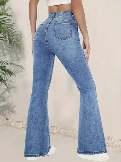 Pantalon évasé femme – Taille haute – Coupe ajustée – Longueur entière – Style rétro
