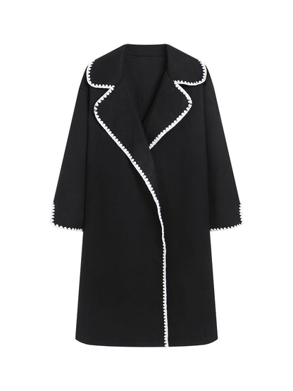 Veste coupe-vent femme – Coupe oversize – Laine – Longueur mi-cuisse – Broderie coquillage