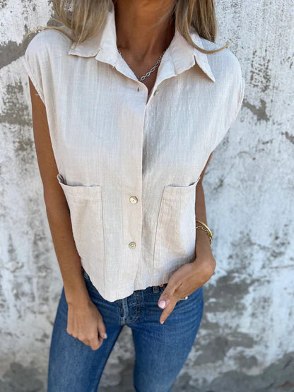 Top sans manches femme – Coupe décontractée – Boutonné – Fibres naturelles respirantes