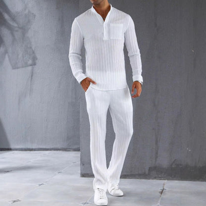 Tenue homme chemise et pantalon – Coupe slim – Tissu côtelé – Tendance décontractée